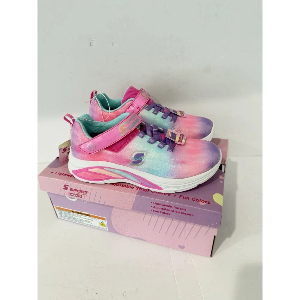 SKECHERS Sport Light Up Kids Girls 4 Shoes Sneakers Slip On Pink School New Walk
